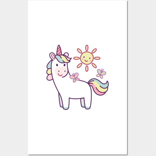 Cute Girl Unicorn With Sun Posters and Art